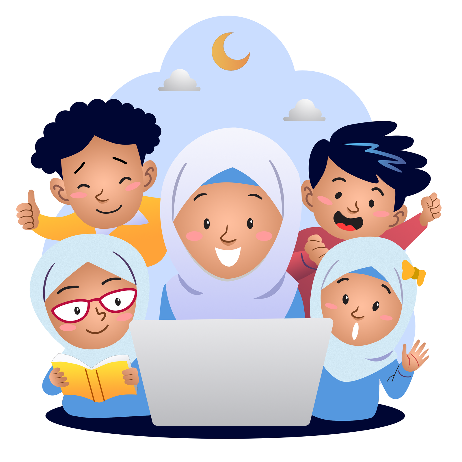 Ilustrasi keluarga mendampingi anak belajar